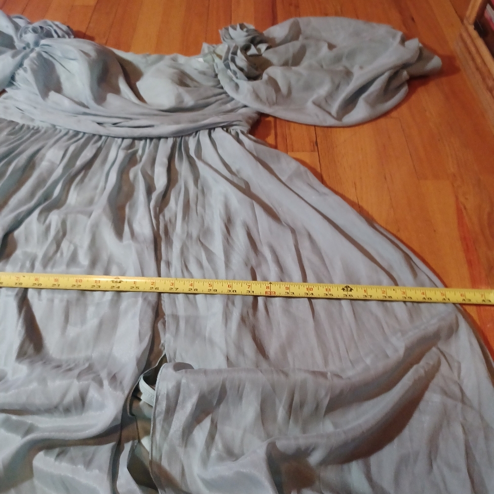 Green Maxi Pl Maternity Dress Puff Sleeves RosesGathering Check Measurements - Picture 11 of 15
